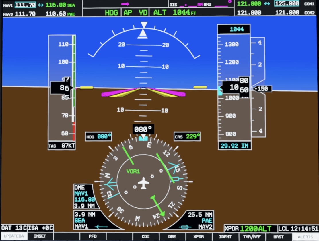 G1000 con fuente VOR1 y CDI verde