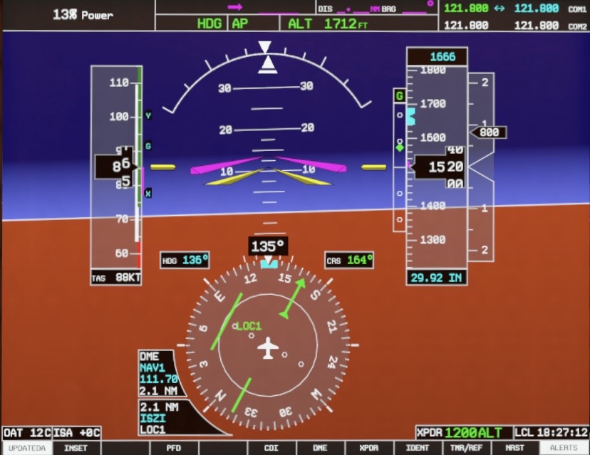 G1000 con fuente LOC1 en verde